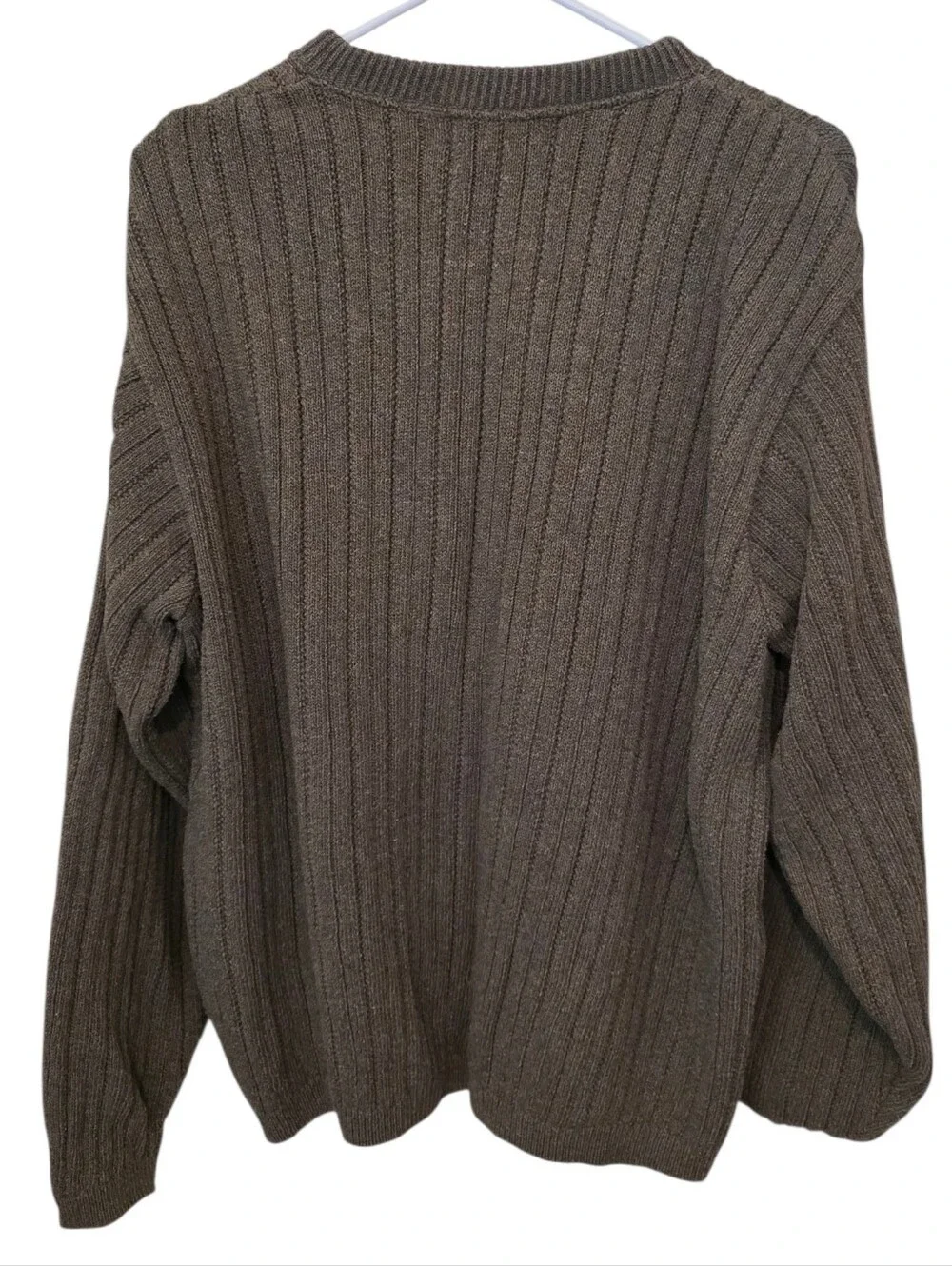 David Taylor Ribbed Thick 1/4 Button Multi-Toned Brown EUC Sweater L Made In USA